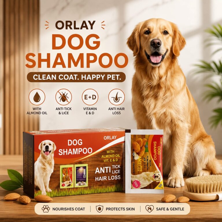 orlay anti tick & lice dog shampoo value box – 12 (+ 1 complimentary) medicated sachets with almond oil & vitamin e